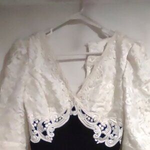 SCOTT MCCLINTOCK VINTAGE 80S/90S BLACK VELVET WITH CREAM LACE BODICE MAXI   6